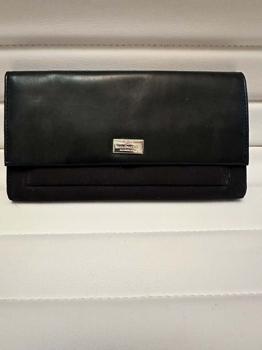 Nine West Accessories Black Faux Leather and Fabric Flap Wallet Clutch